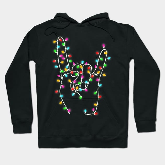 Rock on Hand - Christmas Lights - Pajamas Ugly Xmas Hoodie by Origami Fashion